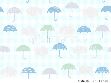 手がきの傘とギンガムチェックの背景のイラスト素材