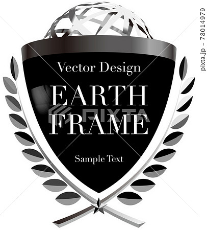 フレーム カップに入った地球のエンブレム モノトーン サンプル文字付 ベクターイラストのイラスト素材