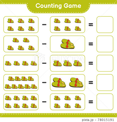 Counting game, count the number of Slippers and write the result. Educational children game, printable worksheet, vector illustration Counting game, count the number of Slippers and write the result. Educational children game, printable worksheet, vector illustration 78015191