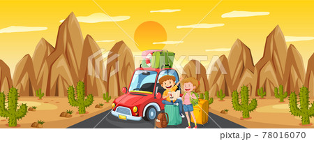 Outdoor scene with a couple travelling in desert scene 78016070