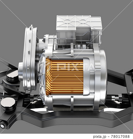 グレイバックに電気自動車用モーターとギアボックスのイメージのイラスト素材
