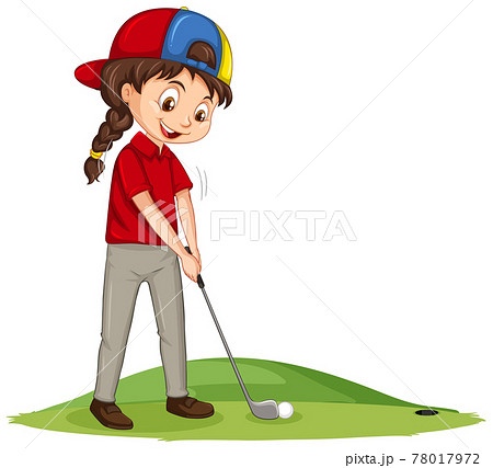 Young Golf Player Cartoon Character Playing Golfのイラスト素材
