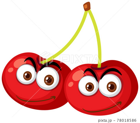 Cherry cartoon character with happy face expression on white background 78018586