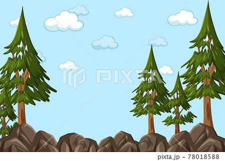 Empty sky background with many pine trees 78018588