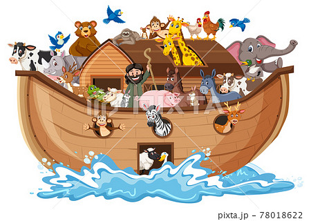Animals on Noah's ark with sea wave isolated on white background Animals on Noah's ark with sea wave isolated on white background 78018622