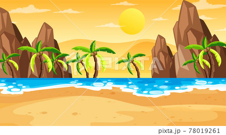 Tropical beach landscape scene at sunset time Tropical beach landscape scene at sunset time 78019261