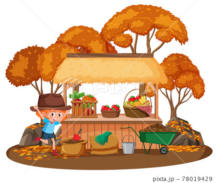 A girl with fruit store isolated on white background 78019429