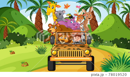 Safari Scene At Daytime With Wild Animals On のイラスト素材