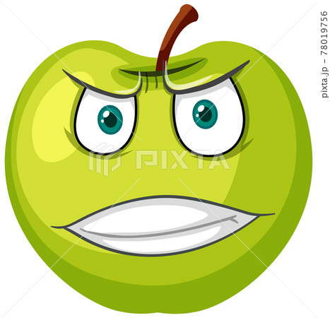 Green apple cartoon character with angry face expression on white background 78019756