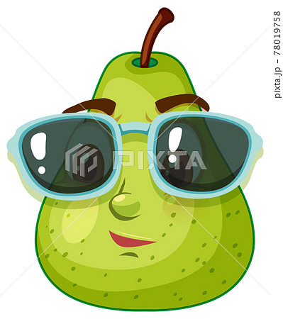 Green pear cartoon character wearing sunglasses on white background 78019758