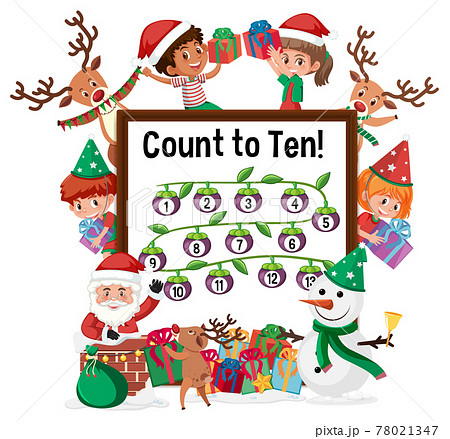 Count to ten number board with many kids cartoon character 78021347
