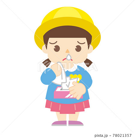 鼻水を垂らす女の子（帽子あり） 78021357