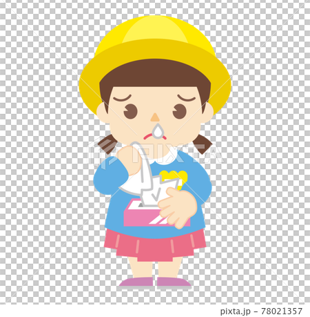 鼻水を垂らす女の子（帽子あり） 78021357