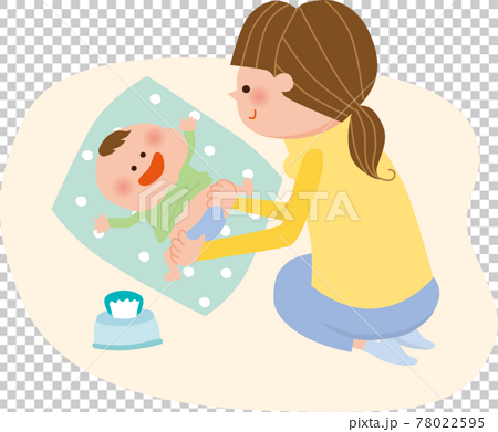 ママと赤ちゃん オムツ替え イラストのイラスト素材