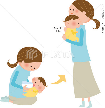 ママと赤ちゃん ミルク イラストのイラスト素材