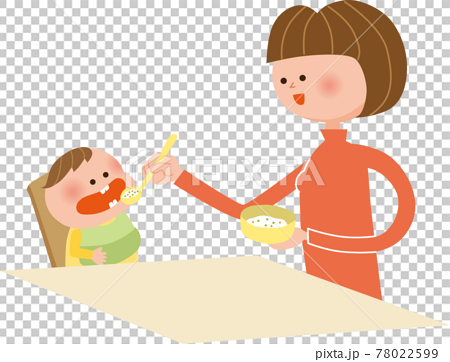 ママと赤ちゃん 離乳食 イラストのイラスト素材