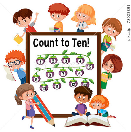 Count to ten number board with many kids Count to ten number board with many kids 78023891