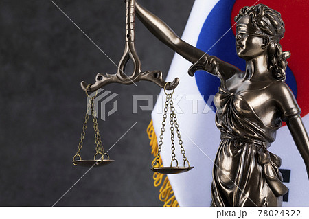 crime and law concept Republic of Korea flag and the Statue of Justice 78024322