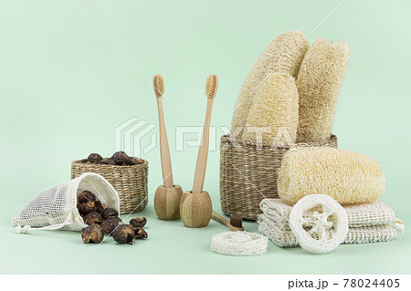 Zero waste - wood baskets, soap nuts, bamboo brush, natural loofah 78024405