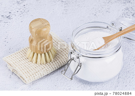Zero waste cleaning tools, wood brush, natural sponge, baking soda Zero waste cleaning tools, wood brush, natural sponge, baking soda 78024884