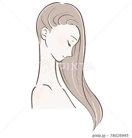 髪がサラサラでなびいている女性 横顔右下向きのイラスト素材