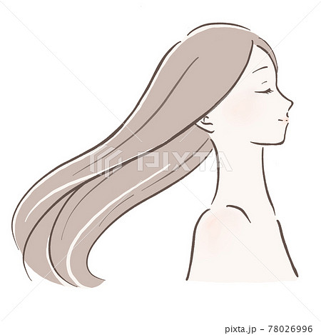 髪がサラサラでなびいている女性 横顔右向きのイラスト素材