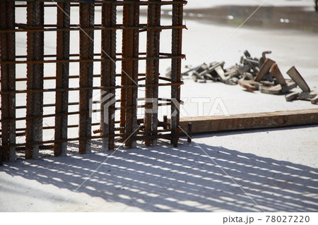 Construction of a residential building made of monolithic concrete. New residential area. Construction of a residential multi-storey building. 78027220