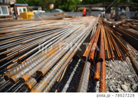 Construction of a residential building made of monolithic concrete. New residential area. Construction of a residential multi-storey building. 78027228