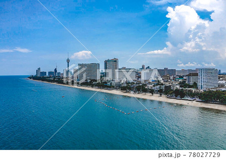 Aeria view of Jomtien beach during covid lockdown, Pattaya, Chonburi, Thailand Aeria view of Jomtien beach during covid lockdown, Pattaya, Chonburi, Thailand 78027729