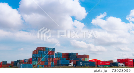 SAMUT PRAKAN, THAILAND-MAY 15, 2021 : Container at container yard for rent and truck. Container logistic. Freight transportation. Logistic industry. Container for truck transport. Cargo business. SAMUT PRAKAN, THAILAND-MAY 15, 2021 : Container at container yard for rent and truck. Container logistic. Freight transportation. Logistic industry. Container for truck transport. Cargo business. 78028039