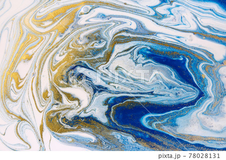 Blue and gold marble imitation artwork background. Liquid navy print pattern. Wave illustration. 78028131