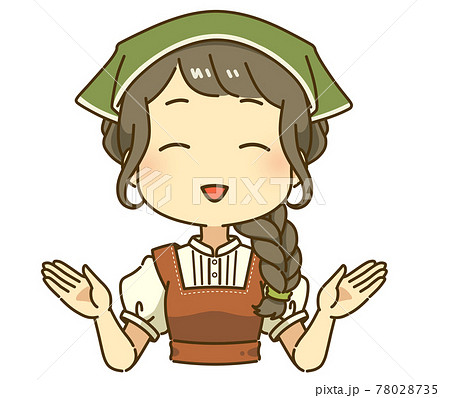 両手を広げた三角巾の女性-笑顔 78028735