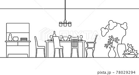 ダイニング　モノクロ線画 78029294