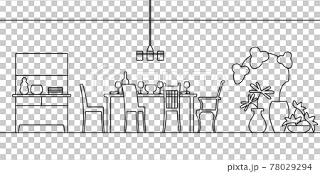 ダイニング　モノクロ線画 78029294