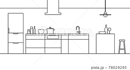 キッチン　モノクロ線画 78029295