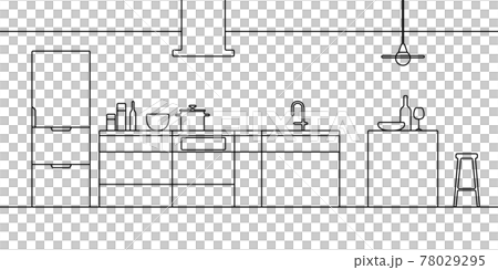 キッチン　モノクロ線画 78029295