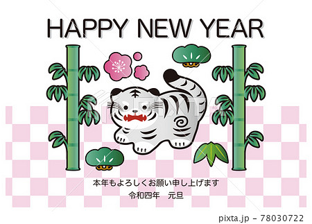 2022年　年賀状　寅年　寅　虎　腰高虎　ホワイトタイガー　正月素材　かわいい　おしゃれ　イラスト 78030722