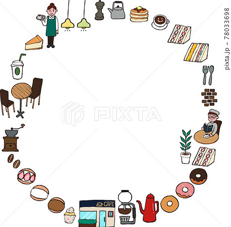 くっきり主線のカフェアイコン丸フレームのイラスト素材 くっきり主線のカフェアイコン丸フレームのイラスト素材