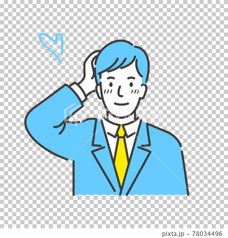 一個穿著西裝的年輕商人害羞地撓頭 78034496