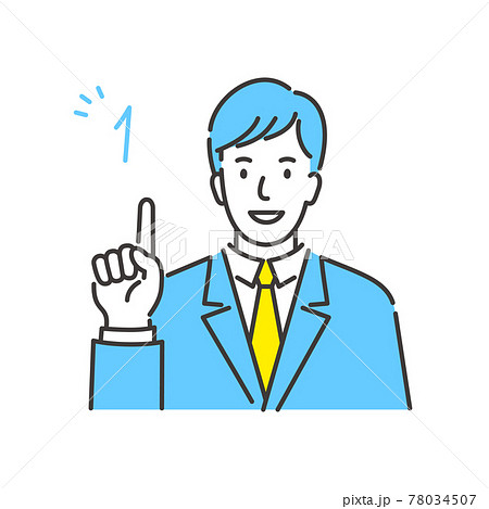 笑顔で指を1本立てたスーツ姿の若いビジネスマン 78034507