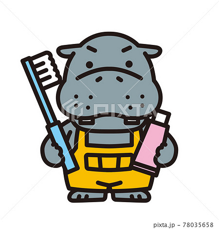 歯みがきをするカバくん 78035658