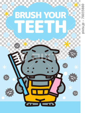 歯みがきをするカバくん 78035660