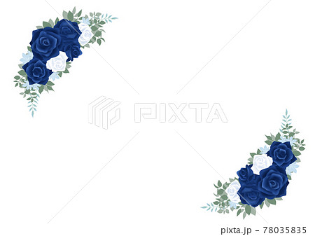 青いバラと白いバラのコーナーイラストのイラスト素材