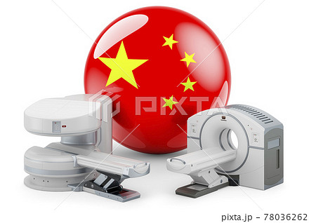 MRI and CT Diagnostic, Research Centres in China. MRI machine and CT scanner with Chinese flag, 3D rendering MRI and CT Diagnostic, Research Centres in China. MRI machine and CT scanner with Chinese flag, 3D rendering 78036262