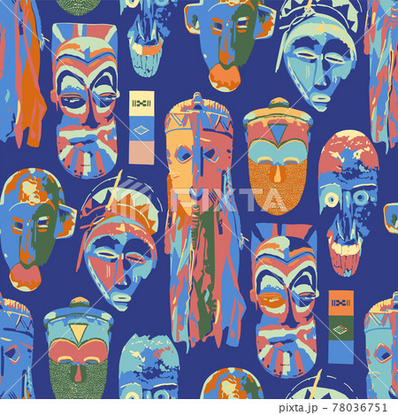 Vector seamless pattern of vintage woodenn masks. Vector seamless pattern of vintage woodenn masks. 78036751