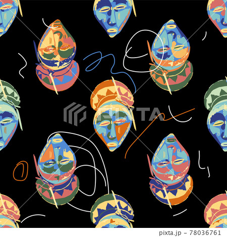 Vector seamless pattern of vintage woodenn masks. Vector seamless pattern of vintage woodenn masks. 78036761