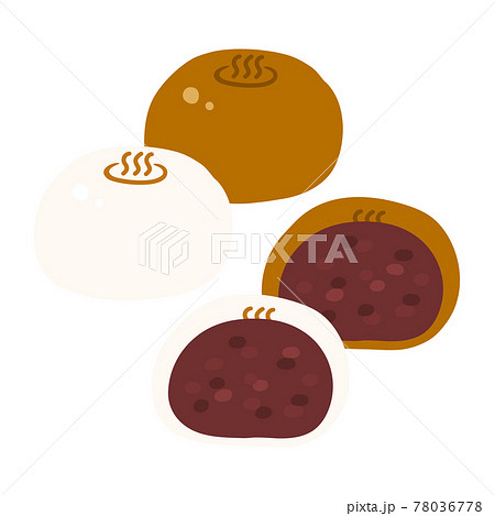 温泉まんじゅう2種 つぶあん の手描きイラストアイコンのイラスト素材