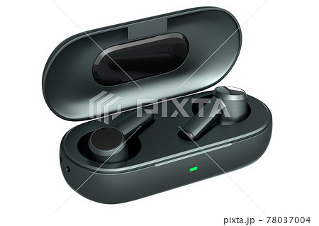 3D rendering of wireless earphones for workouts or listening streaming servicess 78037004