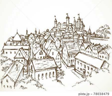 Castle in the old town. Vector drawing 78038479