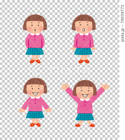 ピンクの服のかわいい女の子 4ポーズ のイラスト素材